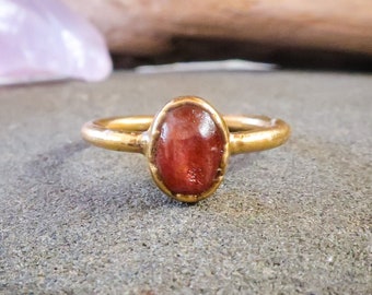 Sunstone Oval Stone Ring in 24k Yellow Gold | US/CA Size 7 | Electroformed Crystal Ring, Talisman Copper Ring, Electroformed Jewelry