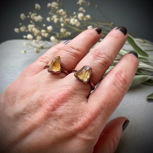 Raw Citrine Copper Ring: Electroformed Boho Crystal Jewelry - BlackbirdSageStudio