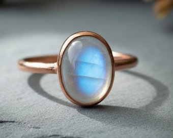 Moonstone Ring | 8x6mm Oval | Handcrafted Electroformed Copper | Made to Order