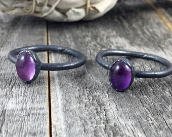 Oval Amethyst Black Copper Ring, Amethyst Solitaire Ring, February Birthstone Ring, Electroformed Copper Ring, Witchy Gift