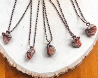 Raw Sunstone Necklace, Raw Sunstone Pendant, Raw Stone Jewelry, Raw Layered Necklace, Boho Necklace, Boho, Electroformed, Rustic