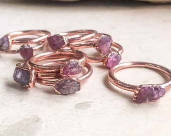 Dainty Raw Pink Tourmaline Copper Ring: Electroformed Stacking Ring