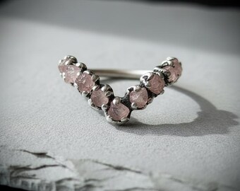 Raw Rose Quartz Chevron Ring | Electroformed Silver | Made to Order