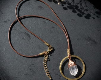 Quartz Point Hoop Necklace | Raw Crystal | Handcrafted Brass & Copper | Made to Order