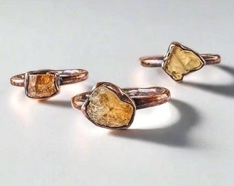 Raw Golden Topaz Ring: Handmade Electroformed Copper, November Birthstone