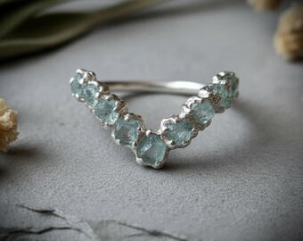 Raw Aquamarine Chevron Ring | March Birthstone | Electroformed Silver | Made to Order