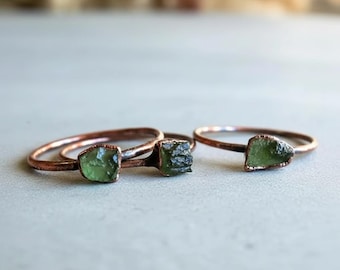 Raw Moldavite Ring | Handcrafted Electroformed Copper | Made to Order