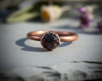 Raw Red Garnet Ring | Dodecahedral Nugget Ring | January Birthstone | Electroformed Copper Ring | Bohemian Jewelry