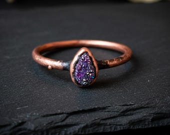 Druzy Quartz Teardrop Ring | Electroformed Copper | Made to Order