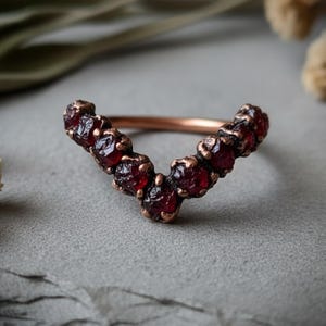Raw Garnet Chevron Ring | January Birthstone | Antique Copper Electroformed | Made to Order