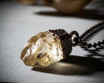 Raw Citrine Birthstone Necklace | Electroformed Copper | November Birthstone | Made to Order