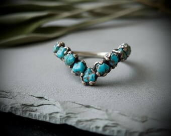 Raw Turquoise Chevron Ring | December Birthstone | Electroformed Silver | Made to Order