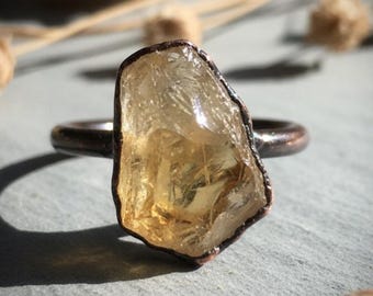 Raw Citrine Statement Ring | Electroformed Copper | Bright or Antique Finish | Made to Order