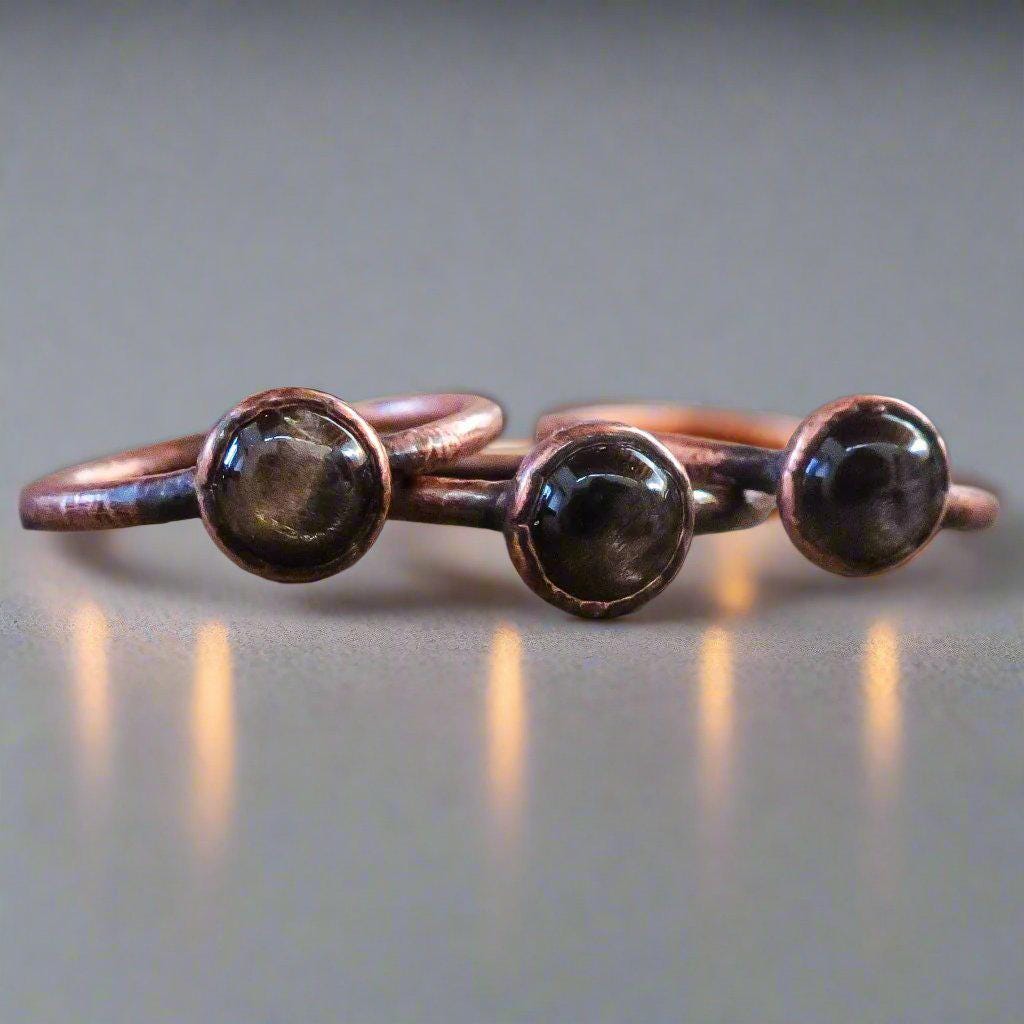 Electroformed Copper Black Moonstone Ring: Handmade Boho Jewelry