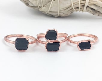 Raw Black Tourmaline Copper Ring: Electroformed Crystal Jewelry
