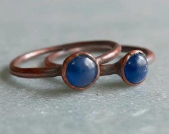 Blue Sapphire Ring Size 6, 6.5, 7.5 | Electroformed Copper | 4mm Round Stone | September Birthstone