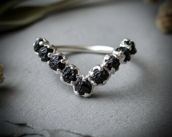 Raw Black Tourmaline Chevron Ring | Electroformed Silver | Made to Order