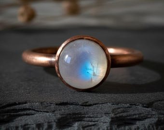 Moonstone Ring | Antique Copper Electroformed Band, Size 6
