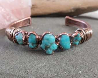 Raw Turquoise Solace for the Spirit Bracelet | Size 5.75" | Copper & Bronze