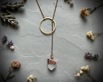 Raw Quartz Lariat Necklace | Copper Electroformed Crystal Talisman | Ready to Ship
