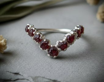 Raw Garnet Chevron Ring | January Birthstone | Electroformed Silver | Made to Order