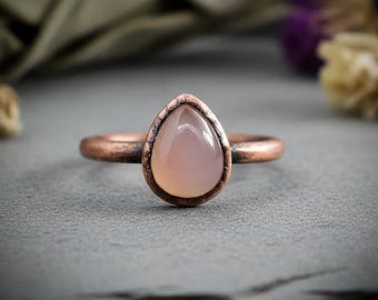 Teardrop Pink Chalcedony Ring | Electroformed Copper | Made to Order