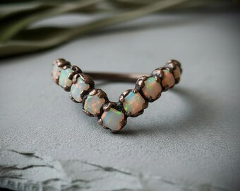 Raw Ethiopian Opal Chevron Ring | October Birthstone | Antique Copper Electroformed | Made to Order