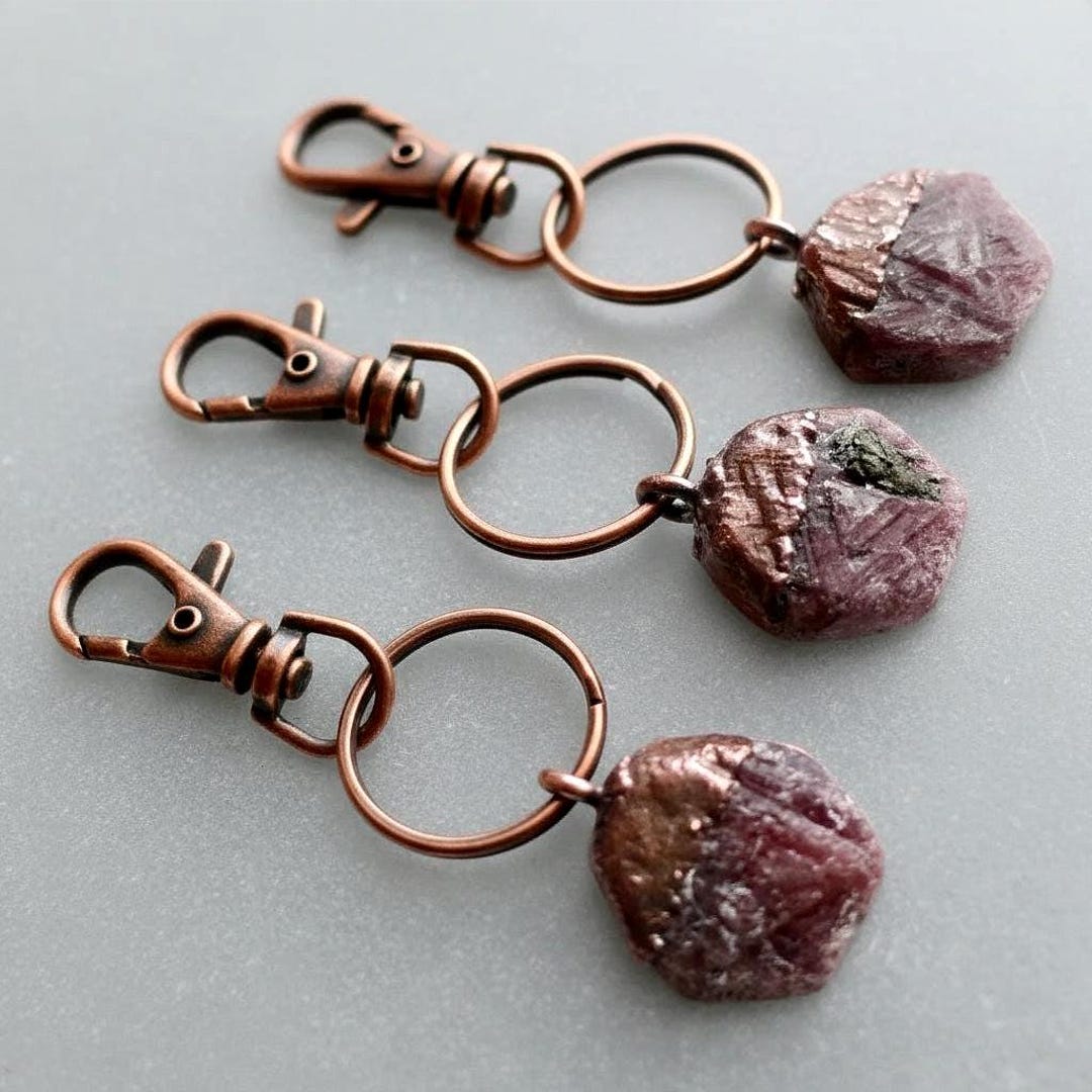Electroformed Copper Raw Ruby Keychain: July Birthstone - Etsy