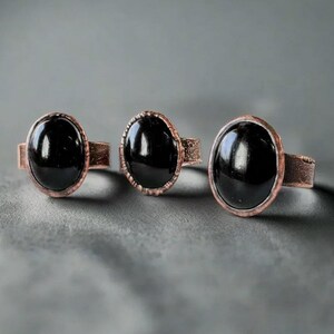 Onyx Statement Ring Handmade Copper Electroformed Boho Jewelry Witchy Black Stone Crystal Gift