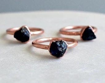 Raw Black Tourmaline Ring | Electroformed Copper | Made to Order