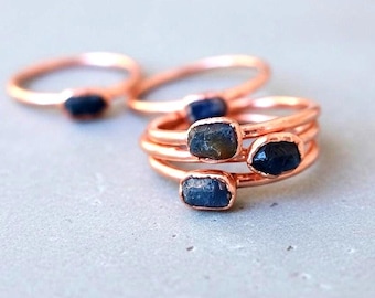Raw Sapphire Ring: Electroformed Copper Band, September Birthstone