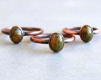 Unakite Ring: Electroformed Copper Jewelry