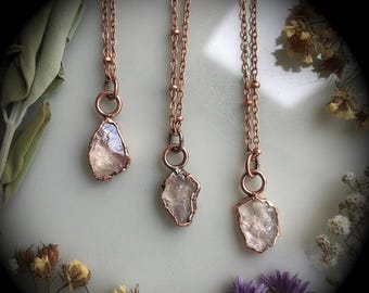 Raw Rose Quartz Pendant Necklace | Electroformed Copper | Made to Order