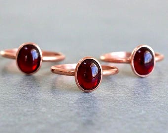 Electroformed Copper Garnet Ring, January Birthstone, Bohemian Jewelry