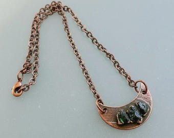 Black Tourmaline Crescent Moon Necklace: Electroformed Copper Jewelry