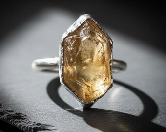 Raw Citrine Ring | Silver Plated Electroformed | Made to Order