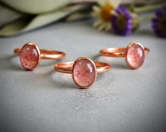 Oval Strawberry Quartz Ring | Electroformed Copper | Made to Order