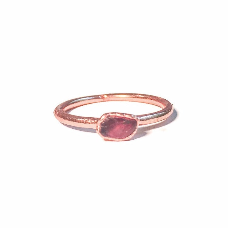 Dainty Raw Red Sapphire Ring Red Sapphire Birthstone Ring September Birthstone Jewelry Sapphire and Copper Electroformed Sapphire