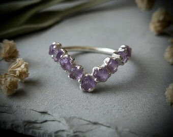 Raw Amethyst Chevron Ring | February Birthstone | Electroformed Silver | Made to Order