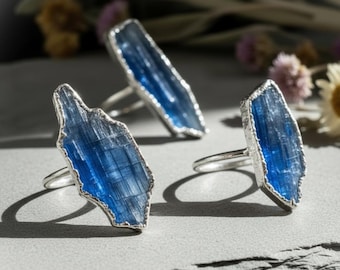 Blue Kyanite Ring | Raw Blade | Silver Plated Electroformed | Made to Order