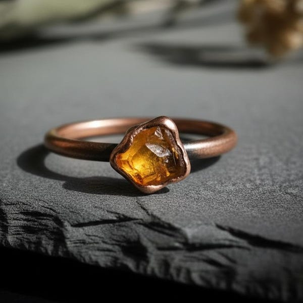 Raw Amber Ring | Electroformed Copper | Made to Order