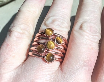 Tiger's Eye Stacking Ring in Copper Tigers Eye Ring Electroformed Tigers Eye Jewelry Tigers Eye and Copper Band Bohemian Copper Jewelry