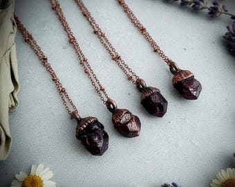 Raw Spessartine Garnet Necklace | Electroformed Copper | Ready to Ship