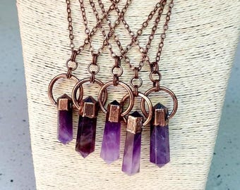 Amethyst Point Necklace 18 inch Chain, Electroformed Copper Jewelry