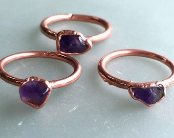 Dainty Amethyst Copper Ring: Electroformed Copper Jewelry, February Birthstone