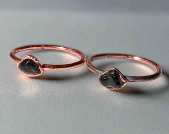 Electroformed Copper Black Tourmaline Ring: Handmade Boho Stacking Jewelry