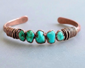 Raw Turquoise Copper Cuff Bracelet: Sonoran Stone, Electroformed Bohemian Bangle