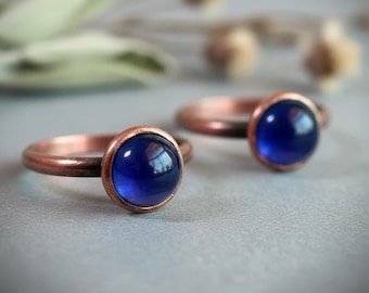 Iolite Ring | Electroformed Copper Cabochon, Deep Blue Stone