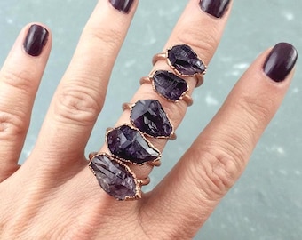 Raw Amethyst Ring, Electroformed Copper Jewelry, February Birthstone