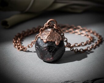 Raw Spessartine Garnet Pendant Necklace | Electroformed Copper | January Birthstone | Antique Copper